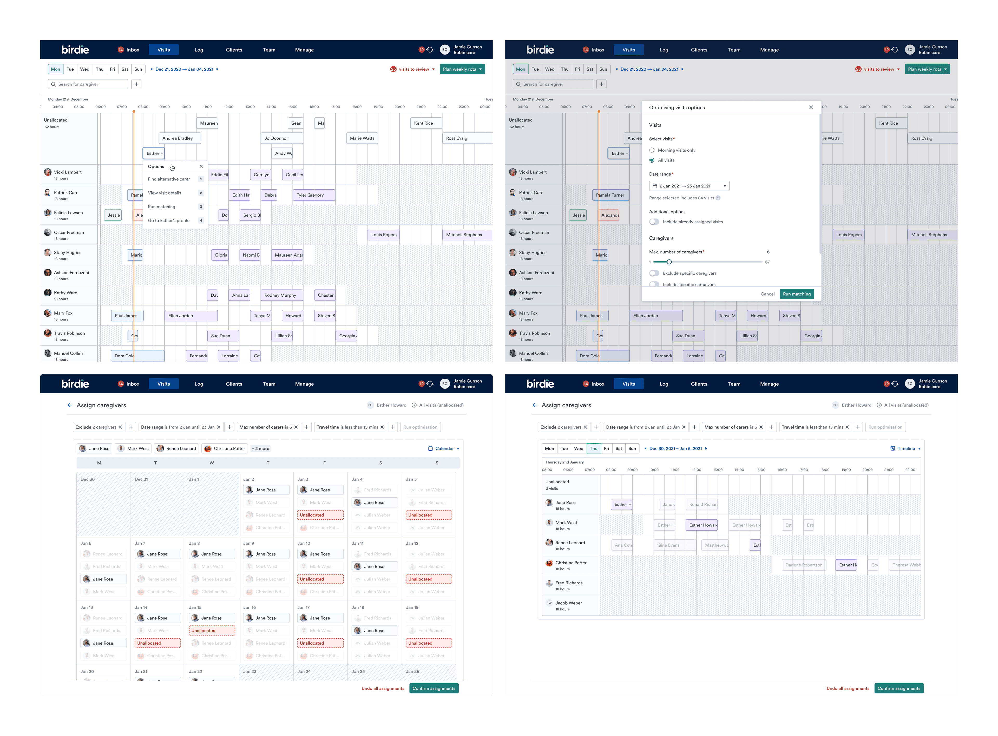Flow for matching multiple carers to 2 weeks worth of client visits.